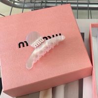 Miu Miu Hair Clip With Enamel Logo In Plexiglass Pink