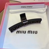 Miu Miu Hair Clip With Enamel Square Logo In Acetate Black