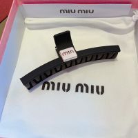 Miu Miu Hair Clip With Enamel Square Logo In Acetate Black/White