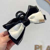 Miu Miu Hair Clip With Metal Letter Logo Satin Bowknot In Acetate Black/White