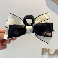 Miu Miu Hair Clip With Metal Letter Logo Satin Bowknot In Acetate White/Black