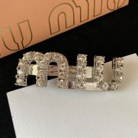 Miu Miu Hair Clip With Strass Letter In Metal Silver