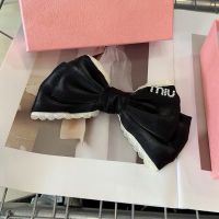 Miu Miu Hair Clip With Strass Logo Lace Border Bowknot In Satin Black