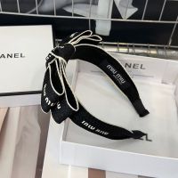 Miu Miu Headband With Embroidered Logo Bowknot In Cotton Black