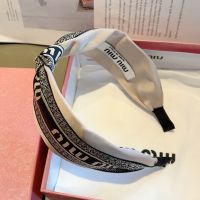 Miu Miu Headband With Embroidered Logo Satin In Cotton Beige