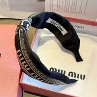 Miu Miu Headband With Embroidered Logo Satin In Cotton Black