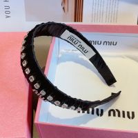Miu Miu Headband With Enamel Logo Strass Embellishment In Cotton And Acetate Black