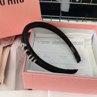 Miu Miu Headband With Enamel Metal Letter Logo In Cotton And Sponge Black
