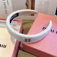 Miu Miu Headband With Metal Logo In Cotton And Sponge White