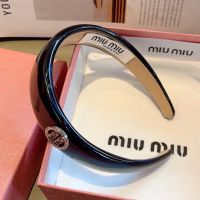 Miu Miu Headband With Strass Round Logo In Patent Leather Black