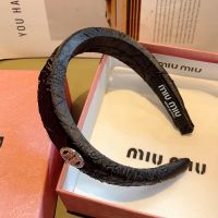 Miu Miu Headband With Strass Round Logo In Sponge Black