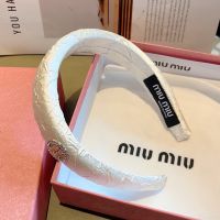 Miu Miu Headband With Strass Round Logo In Sponge White