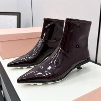 Miu Miu Heel Boots Women Stretch Naplak Leather Burgundy