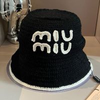 Miu Miu Knit Bucket Hat With Embroidered Logo In Cotton Black