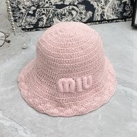 Miu Miu Knit Bucket Hat With Large Letter Logo In Cotton Pink