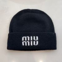 Miu Miu Knitted Hat With Knit Logo In Cotton Black