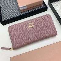 Miu Miu Large Zipper Bifold Wallet In Matelasse Nappa Leather Pink