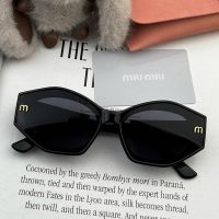 Miu Miu M7232 Oval Sunglasses With M Metal Logo In Acetate Black