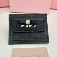 Miu Miu Bow Card Holder In Madras Leather Black