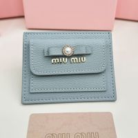 Miu Miu Bow Card Holder In Madras Leather Sky Blue