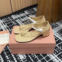 Miu Miu Two-tone Mary Jane Sandals Women Patent Leather Khaki/White