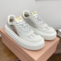 Miu Miu Plume Platform Sneakers Women Nappa Leather And Suede Silver/Grey