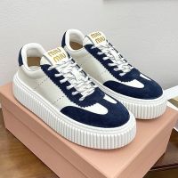 Miu Miu Plume Platform Sneakers Women Nappa Leather And Suede White/Blue