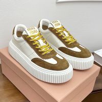 Miu Miu Plume Platform Sneakers Women Nappa Leather And Suede White/Brown