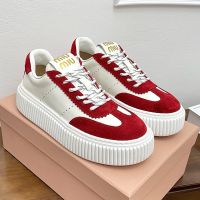 Miu Miu Plume Platform Sneakers Women Nappa Leather And Suede White/Red