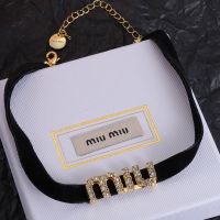 Miu Miu Necklace With Strass Logo In Cotton Black/Gold