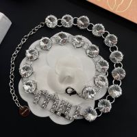 Miu Miu Necklace With Strass Logo Zirconia Chain In Metal Silver