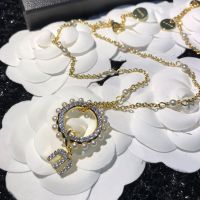 Miu Miu Necklace With Strass Pearl Hoop Logo Pendant In Metal Gold