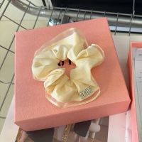 Miu Miu Scrunchie With Strass Logo In Satin Beige