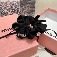 Miu Miu Scrunchie With Strass Logo In Silk Black