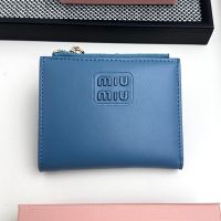 Miu Miu Small Zipper Bifold Wallet With Varnished Metal Lettering Logo In Lambskin Navy Blue