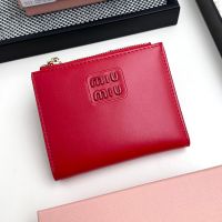 Miu Miu Small Zipper Bifold Wallet With Varnished Metal Lettering Logo In Lambskin Red
