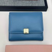 Miu Miu Small Flap Trifold Wallet With Metal Icon Signature In Leather Blue