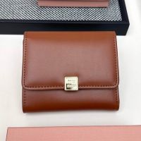 Miu Miu Small Flap Trifold Wallet With Metal Icon Signature In Leather Coffee