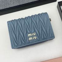 Miu Miu Small Flap Bifold Wallet In Matelasse Nappa Leather Navy Blue