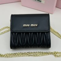Miu Miu Small Flap Trifold Wallet In Matelasse Nappa Leather Black
