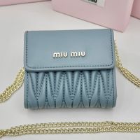 Miu Miu Small Flap Trifold Wallet In Matelasse Nappa Leather Sky Blue