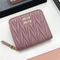 Miu Miu Small Zipper Bifold Wallet In Matelasse Nappa Leather Pink