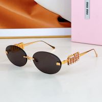 Miu Miu SMU 5693TS Oval Sunglasses With Strass Logo In Metal Black