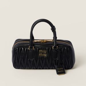 Miu Miu 5BB148 Large Arcadie Bag In Matelasse Nappa Leather Black