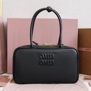 Miu Miu 5BB172 Medium Beau Top-Handle Bag In Leather Black