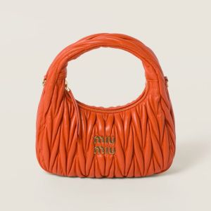 Miu Miu 5BC125 Small Wander Hobo Bag In Matelasse Nappa Leather Orange