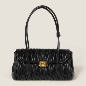 Miu Miu 5BD265 Flap Shoulder Bag In Matelasse Nappa Leather Black