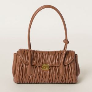 Miu Miu 5BD265 Flap Shoulder Bag In Matelasse Nappa Leather Brown