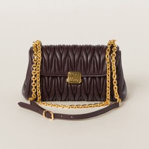 Miu Miu 5BD266 Flap Chain Shoulder Bag In Matelasse Nappa Leather Coffee