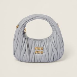 Miu Miu 5BP078 Mini Wander Hobo Bag In Matelasse Nappa Leather Grey